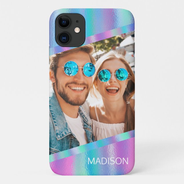Chic Modern Iridescent Girl Foto Personalisiert Case-Mate iPhone Hülle (Rückseite)