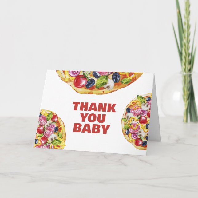 Chic Modern Italian Slice Slice Pizza Baby Dusche Dankeskarte (Vorderseite)