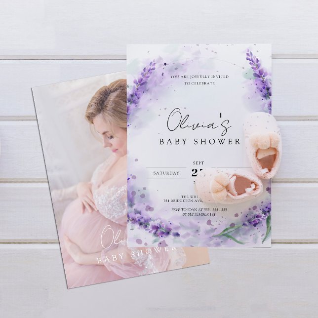 Chic Modern Lavender Foto Babydusche Einladung (Von Creator hochgeladen)