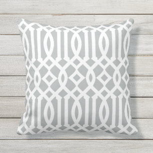Chic Modern Light Grau and White Trellis Muster Kissen Für Draußen