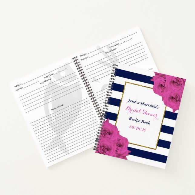 Chic Modern Luxe Pink Roses Brautparty Rezept Notizbuch (Innenseite)