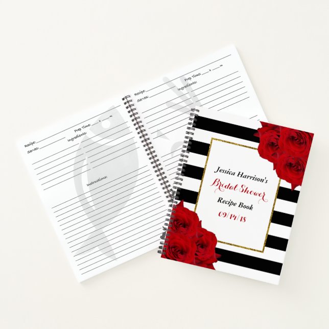 Chic Modern Luxe Rote Rosen Brautparty Rezept Notizbuch (Innenseite)