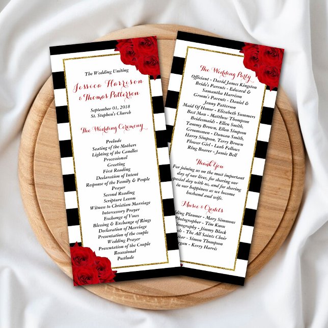 Chic Modern Luxe Rote Rosen Hochzeitsprogramm Werbekarte (Von Creator hochgeladen)