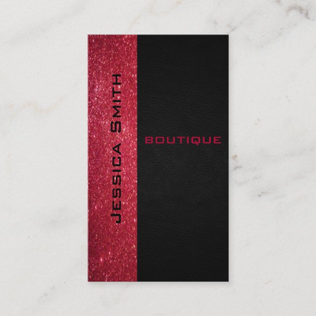Chic modern luxuriöses, rotes Glitterleder-Look Visitenkarte (Vorderseite)