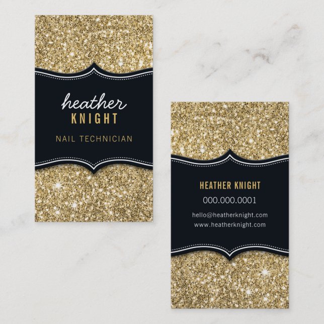 CHIC modern luxury glam glitter black gold Visitenkarte (Vorne/Hinten)