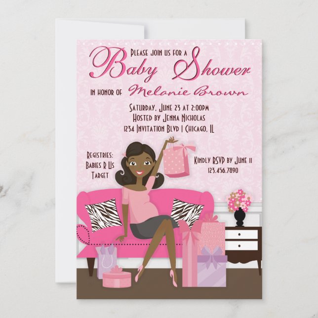 Chic Modern Mama mit Geschenke Babydusche Einladun Einladung (Vorderseite)