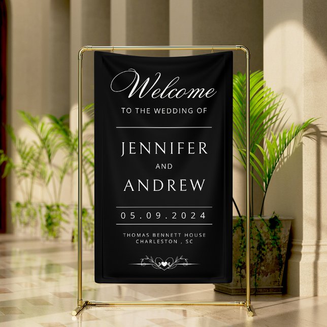 Chic, modern, Minimal Black Wedding Willkommen Banner (Von Creator hochgeladen)