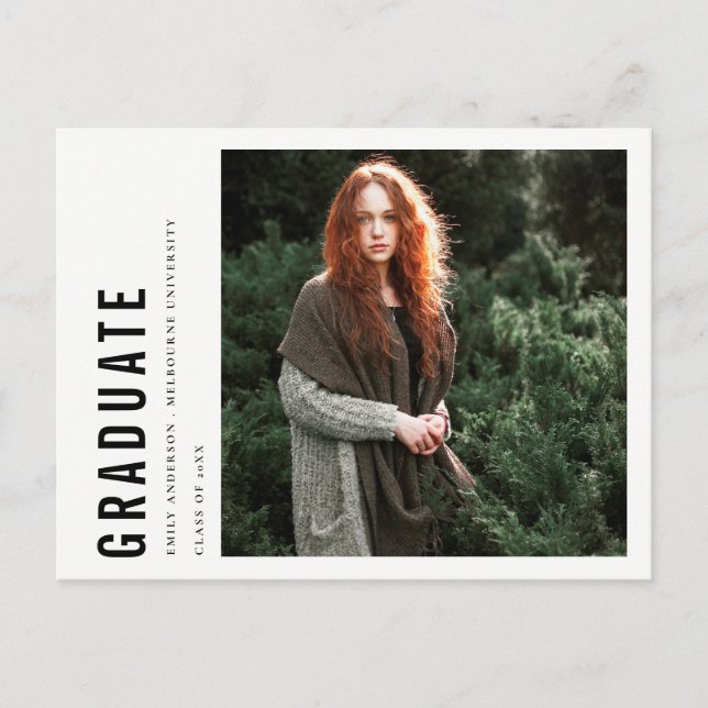CHIC MODERN MINIMAL BOLD CUSTOM FOTO ABSCHLUSS ANKÜNDIGUNGSPOSTKARTE (Vorderseite)