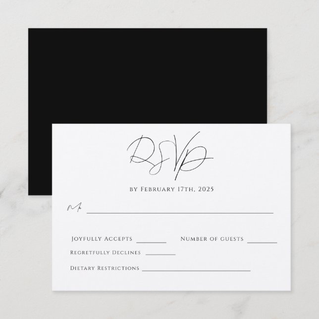 Chic Modern Minimalistisch Einfache Elegante RSVP  Karte (Vorne/Hinten)