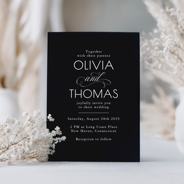 Chic Modern Minimalistisch Typografy Black Wedding Einladung (Black Minimalist Modern Wedding Invitation)