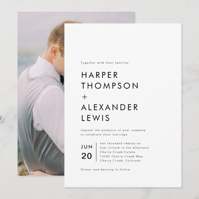 Chic Modern Minimalistische Foto Hochzeit Einladung (Vorne/Hinten)