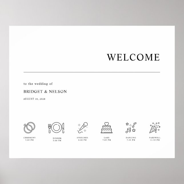 Chic Modern Minimalistische Hochzeit Begrüßungszei Poster (Vorne)