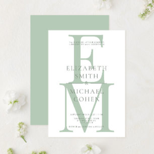 Chic Modern Monogram Initial Sage Green Wedding Einladung