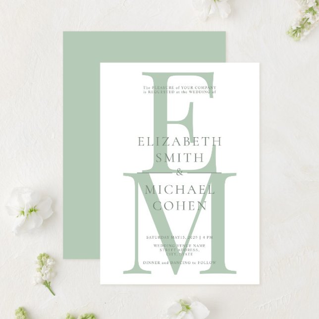 Chic Modern Monogram Initial Sage Green Wedding Einladung (Von Creator hochgeladen)