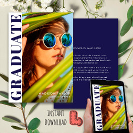 Chic Modern Navy Blue and White Foto Abschluss Ankündigung