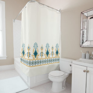Chic Modern Neutral Aquamarin Blue Ikat Tribal Mus Duschvorhang