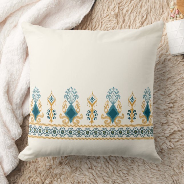 Chic Modern Neutral Aquamarin Orange Ikat Tribal Kissen (Decke)