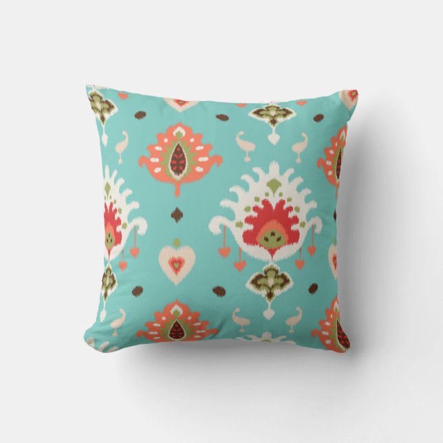 Chic modern orange-türkis-Ikat-Stammesmuster Kissen (Vorderseite)
