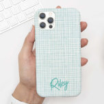 Chic Modern Pale Aqua Aquamarin Handgezeichnete Mu Case-Mate iPhone Hülle<br><div class="desc">Dieses moderne und elegante Handy bietet einen handgezeichneten Crosshatch-Hintergrund in blassem Aqua und eine aquamarine Farbpalette mit Ihrem Namen in modernen Kalligrafien. Das ist der perfekte Fall für jeden,  der ein elegantes Design will,  das sich herausstellt. Es ist auch ein wunderschönes Geburtstag- oder Urlaubsgeschenk für jedermann!</div>