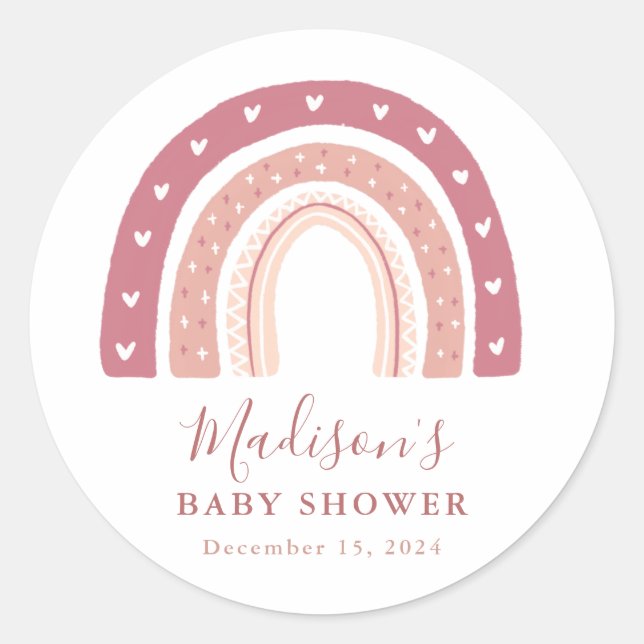 Chic Modern Pastel Pink Rainbow Baby Dusche Runder Aufkleber (Vorderseite)