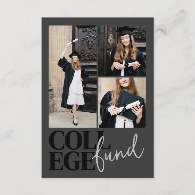 Chic Modern Photo Charcoal College Fund Graduation Begleitkarte (Vorderseite)