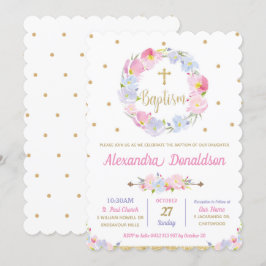 Chic Modern Pink Floral Taufe Christening Girl Einladung