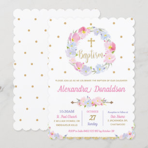 Chic Modern Pink Floral Taufe Christening Girl Einladung