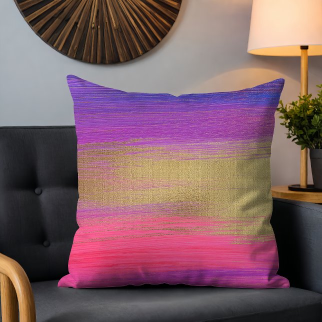 Chic Modern Pink Lila Gold Abstrakte Pinselstriche Kissen (Von Creator hochgeladen)