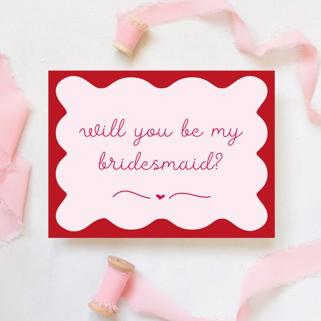 Chic Modern Red & Pink Trendy Bridesmaid Vorschlag Mitteilungskarte (Von Creator hochgeladen)