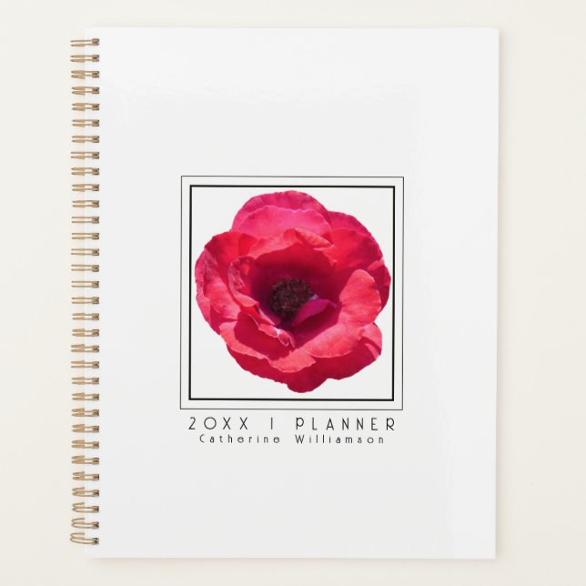 Chic Modern Red Rose Floral Name 2026 Planer (Vorderseite)