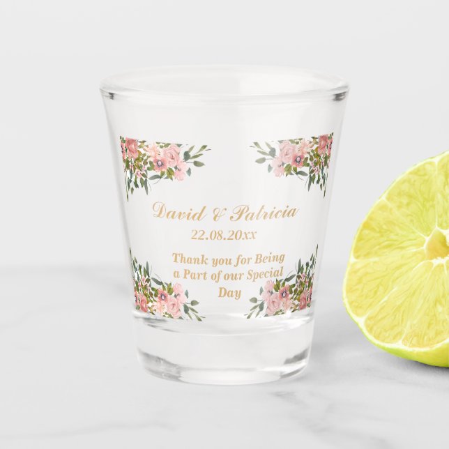 Chic Modern rosa Gastgeschenke Hochzeiten für die  Schnapsglas (Vorderseite)