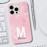 Chic Modern rosa Marmormonographie Case-Mate iPhone Hülle<br><div class="desc">Chic Modern rosa Marmor Aquarell Monogram iPhone 15 Pro Max Fall. Ein lustiges und einfaches Initial- und Name Monogram Gehäuse. Momentan ist es eine rosa, schwarz-weiße Farbe, aber man kann tatsächlich jede der Farben ausblenden, zu was auch immer man möchte! Das weiße Aquarellmuster bleibe über der Farbe, die Sie für...</div>