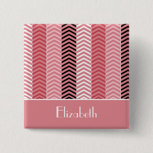 Chic Modern rosa Zickzack Streifen und Name Button