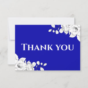 Chic Modern Royal Blue White Floral Dankeskarte