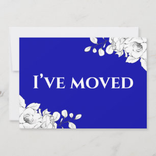 Chic Modern Royal Blue White Floral I ve Moved Ankündigung