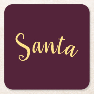 Chic Modern "Santa" Script auf festlichem Burgundy Rechteckiger Pappuntersetzer