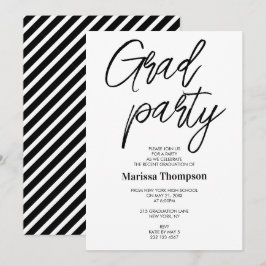 Chic Modern Schwarz-weiß Stripes Graduation Party Einladung