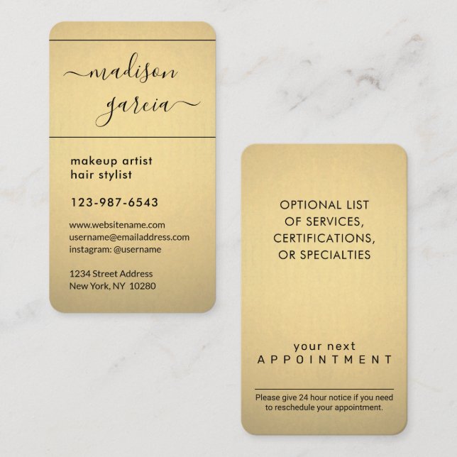 Chic Modern Script Black & Gold Imitats Foil Verti Terminkarte (Vorne/Hinten)