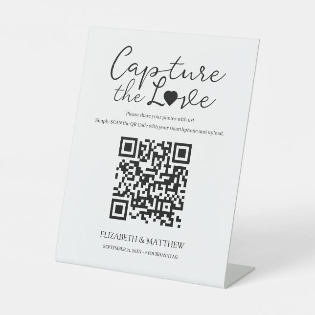Chic & Modern Script Capture the Liebe with QR Cod Sockelschild (Vorderseite)