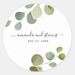 Chic Modern Script Eucalyptus Wedding Sticker