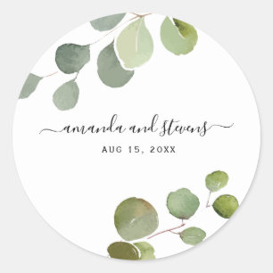 Chic Modern Script Eucalyptus Wedding Sticker