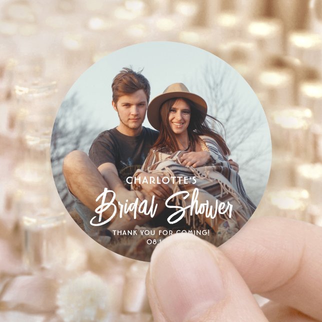 Chic Modern Script & Foto Brautparty Vielen Dank Runder Aufkleber (Von Creator hochgeladen)