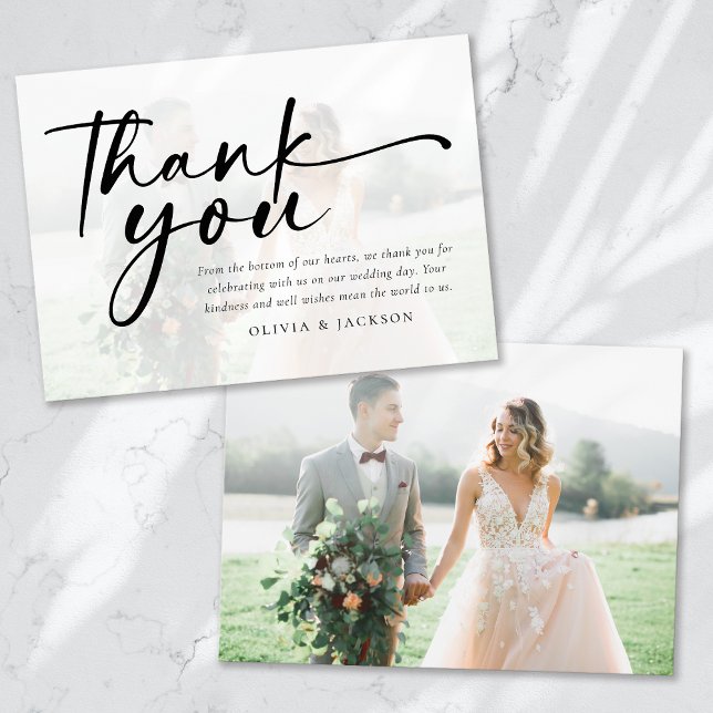 Chic Modern Script Foto Wedding Dankeskarte (Von Creator hochgeladen)