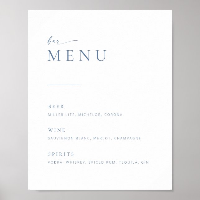 Chic + Modern Script Hochzeitsbar-Menüschild | Bla Poster (Vorne)