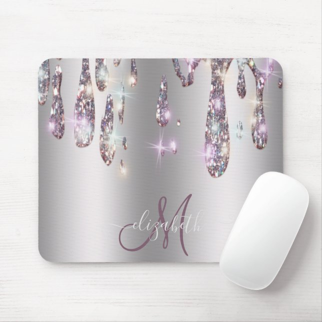 Chic Modern Silver Tropfens Monogram Mousepad (Mit Mouse)