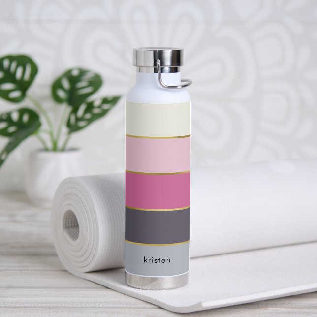 Chic Modern Stripes Personalisiert Trinkflasche (Yoga)