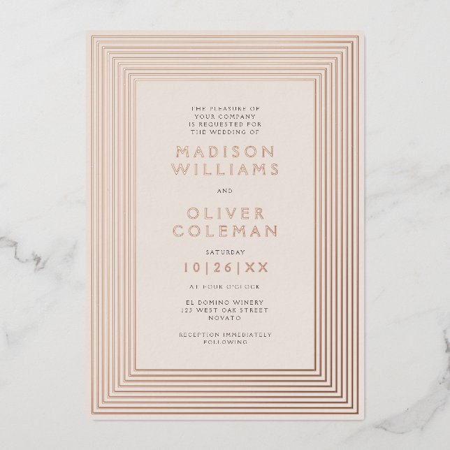 Chic Modern Striping Rahmen Wedding REAL Folieneinladung (Vorderseite)