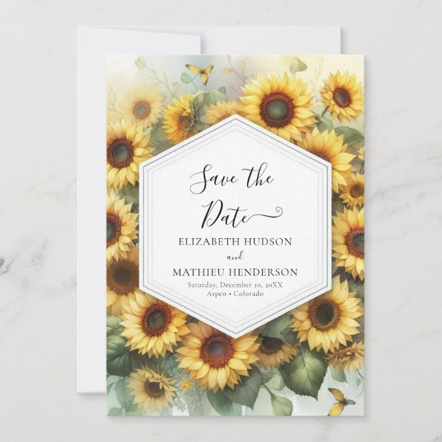 Chic Modern Sunflower Wedding Save The Date (Vorderseite)