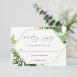 Chic Modern Tropical Greenery Leafy Gold Wedding RSVP Karte<br><div class="desc">Personalisieren Sie diese chic rsvp Karten mit Ihren Daten einfach und schnell,  einfach drücken Sie die Schaltfläche Anpassen,  um den Stil und die Platzierung des Textes weiter zu ordnen und zu formatieren. c) Das glückliche Cat Studio</div>