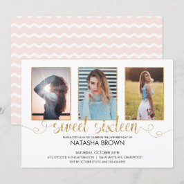 Chic Modern Typografie Sweet 16 Gold Party Foto Einladung